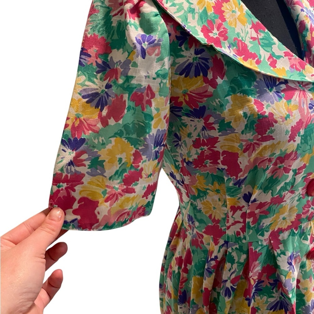 Vintage 80s Floral Button-Front Dress With Sailor Collar Size Small - Picture 4 of 10